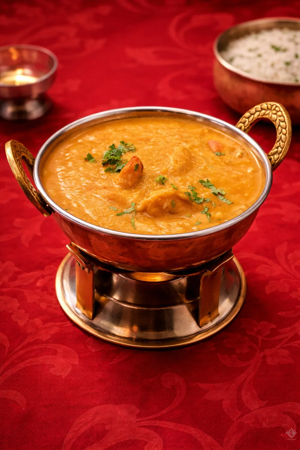 Goa Camarão Curry com molho de coco no Namastey India, restaurante indiano em Massamá